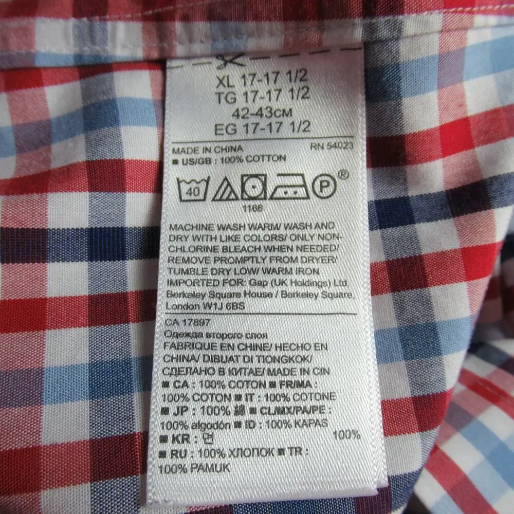 Banana Republic Shirt Mens XL Blue Red Plaid Check Button Up Long Sleeve Preppy
